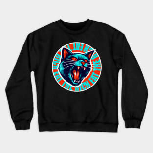 Eat The Rich Angry Cat in Turquoise and Orange Crewneck Sweatshirt