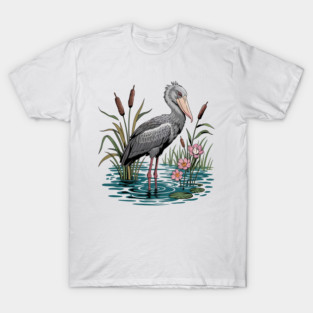 Shoebill Stork Among Wetland Flowers T-Shirt