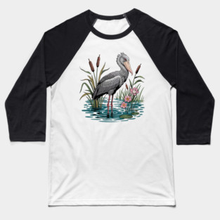 Shoebill Stork Among Wetland Flowers Baseball T-Shirt