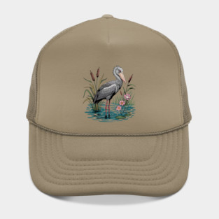 Shoebill Stork Among Wetland Flowers Hat