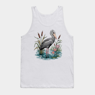 Shoebill Stork Among Wetland Flowers Tank Top