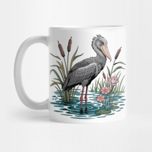 Shoebill Stork Among Wetland Flowers Mug