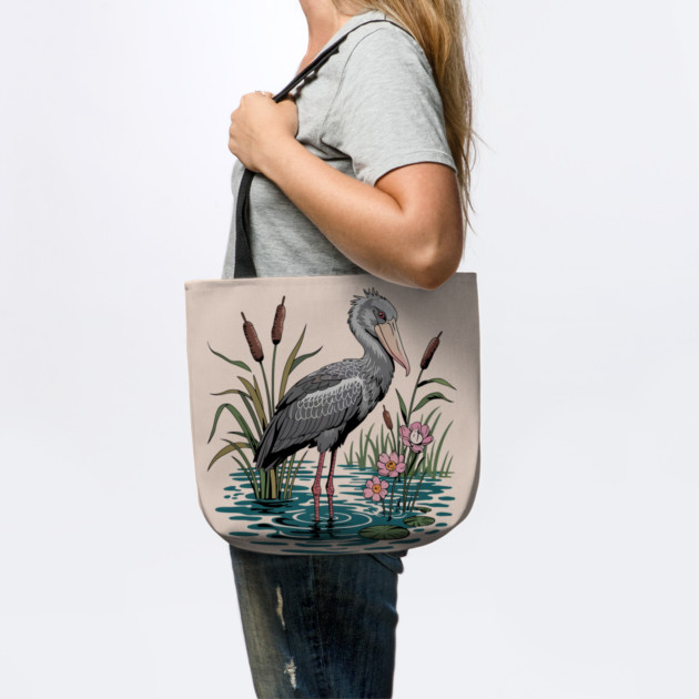 Shoebill Stork Among Wetland Flowers by BirdsnStuff