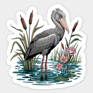 Shoebill Stork Among Wetland Flowers Sticker