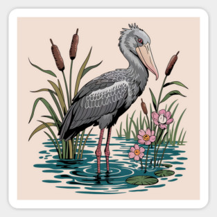 Shoebill Stork Among Wetland Flowers Magnet