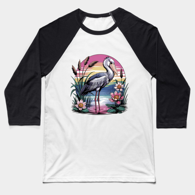 Majestic Shoebill Stork at Sunset for Birdwatchers Baseball T-Shirt by BirdsnStuff