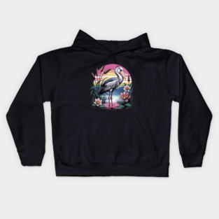 Majestic Shoebill Stork at Sunset for Birdwatchers Kids Hoodie