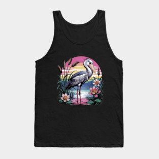 Majestic Shoebill Stork at Sunset for Birdwatchers Tank Top