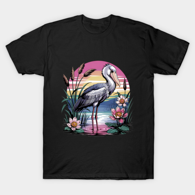 Majestic Shoebill Stork at Sunset for Birdwatchers T-Shirt by BirdsnStuff