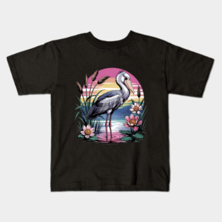 Majestic Shoebill Stork at Sunset for Birdwatchers Kids T-Shirt
