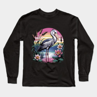 Majestic Shoebill Stork at Sunset for Birdwatchers Long Sleeve T-Shirt