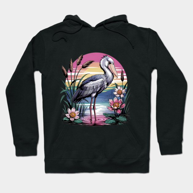 Majestic Shoebill Stork at Sunset for Birdwatchers Hoodie by BirdsnStuff