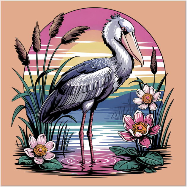 Majestic Shoebill Stork at Sunset for Birdwatchers Wall Art by BirdsnStuff