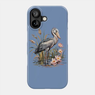 Vintage Shoebill Stork and Water Lily Design Phone Case
