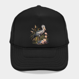 Vintage Shoebill Stork and Water Lily Design Hat