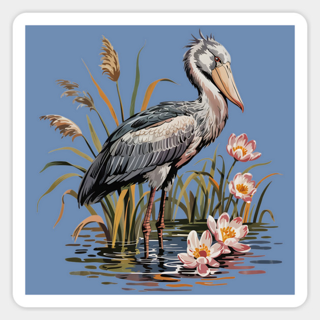 Vintage Shoebill Stork and Water Lily Design Magnet by BirdsnStuff