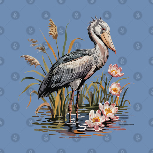 Vintage Shoebill Stork and Water Lily Design by BirdsnStuff