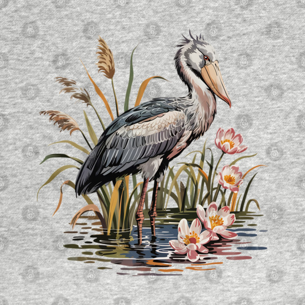 Vintage Shoebill Stork and Water Lily Design by BirdsnStuff