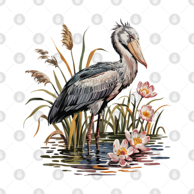 Vintage Shoebill Stork and Water Lily Design by BirdsnStuff