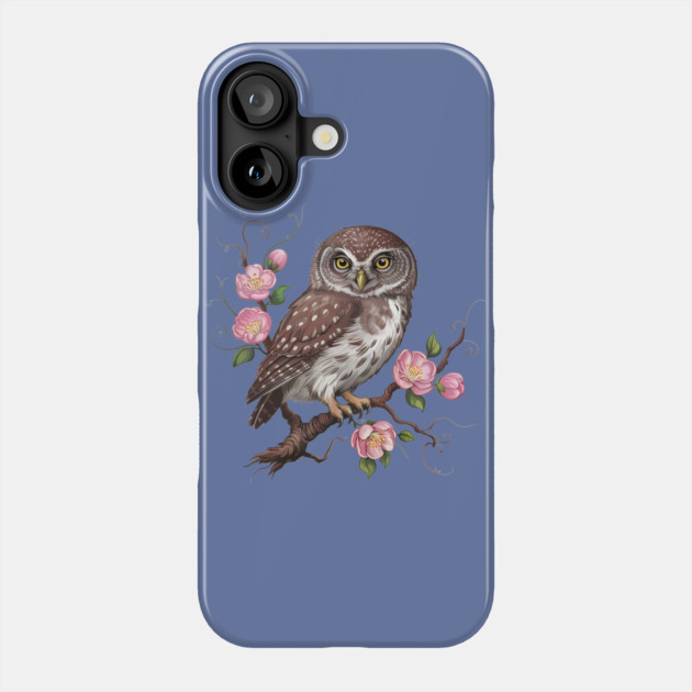 Whimsical Pygmy Owl with Blossoms Vintage Style Phone Case by BirdsnStuff