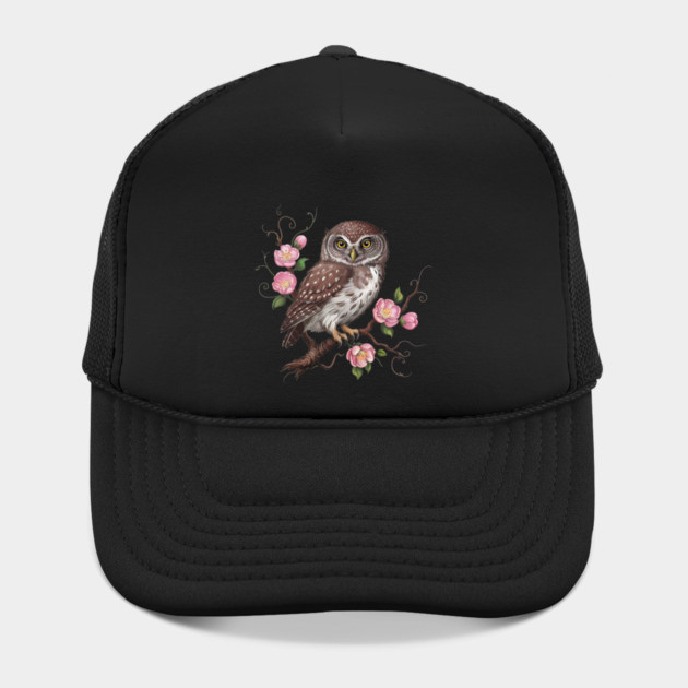 Whimsical Pygmy Owl with Blossoms Vintage Style by BirdsnStuff