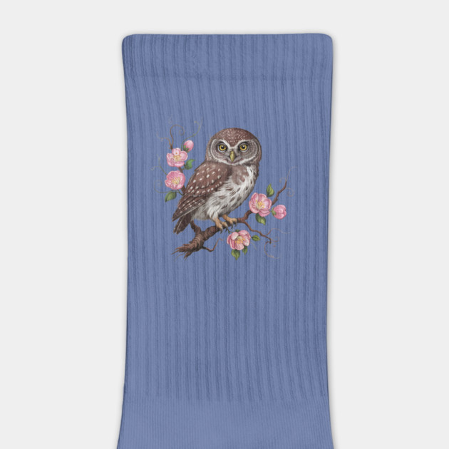 Whimsical Pygmy Owl with Blossoms Vintage Style by BirdsnStuff