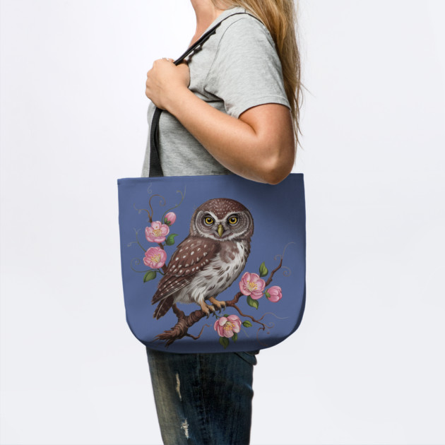 Whimsical Pygmy Owl with Blossoms Vintage Style by BirdsnStuff