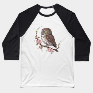 Pygmy Owl with Blossoms Vintage Botanical Art Baseball T-Shirt
