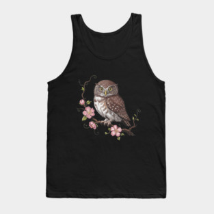 Pygmy Owl with Blossoms Vintage Botanical Art Tank Top