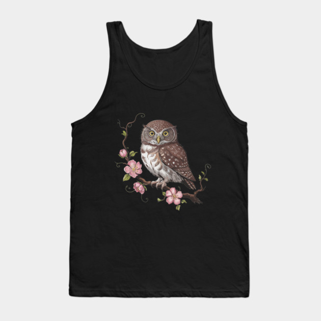 Pygmy Owl with Blossoms Vintage Botanical Art Tank Top by BirdsnStuff