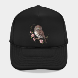 Pygmy Owl with Blossoms Vintage Botanical Art Hat