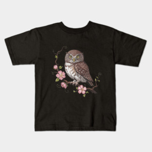 Pygmy Owl with Blossoms Vintage Botanical Art Kids T-Shirt