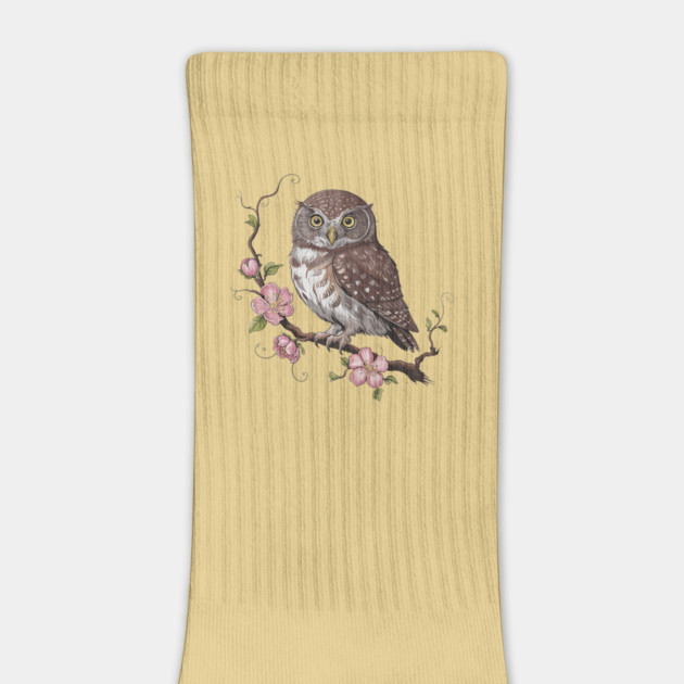 Pygmy Owl with Blossoms Vintage Botanical Art by BirdsnStuff