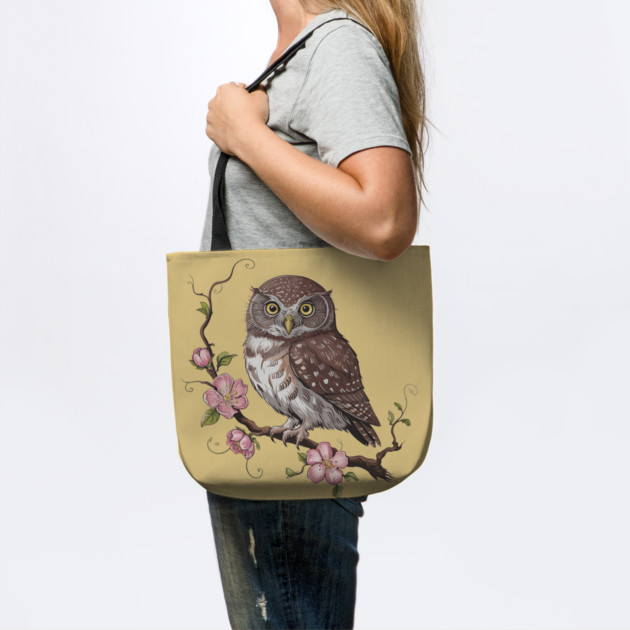 Pygmy Owl with Blossoms Vintage Botanical Art by BirdsnStuff