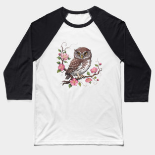 Pygmy Owl with Blossoms for Nature and Bird Lovers Baseball T-Shirt