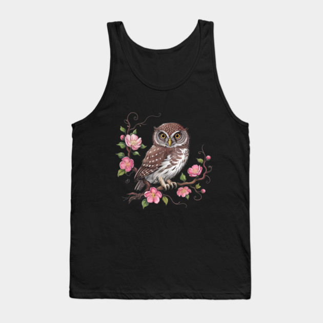 Pygmy Owl with Blossoms for Nature and Bird Lovers Tank Top by BirdsnStuff