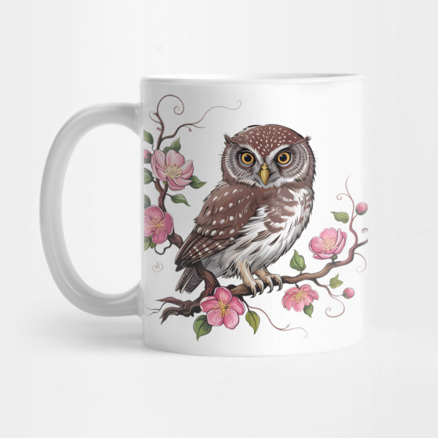 Pygmy Owl with Blossoms for Nature and Bird Lovers by BirdsnStuff