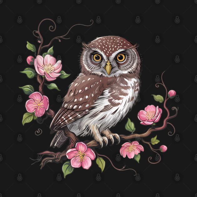 Pygmy Owl with Blossoms for Nature and Bird Lovers by BirdsnStuff