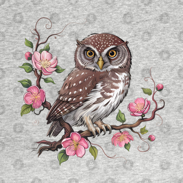Pygmy Owl with Blossoms for Nature and Bird Lovers by BirdsnStuff