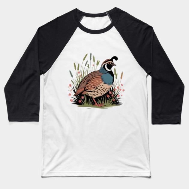 Wildflower Quail in Prairie Grass for Nature Fans Baseball T-Shirt by BirdsnStuff