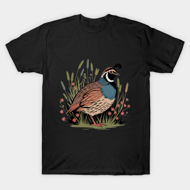 Wildflower Quail in Prairie Grass for Nature Fans T-Shirt by BirdsnStuff
