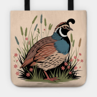 Wildflower Quail in Prairie Grass for Nature Fans Tote