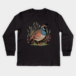 Wildflower Quail in Prairie Grass for Nature Fans Kids Long Sleeve T-Shirt