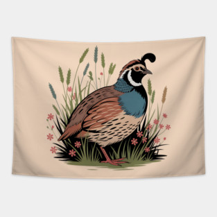 Wildflower Quail in Prairie Grass for Nature Fans Tapestry