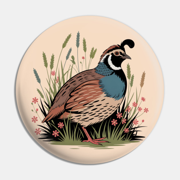 Wildflower Quail in Prairie Grass for Nature Fans Pin by BirdsnStuff