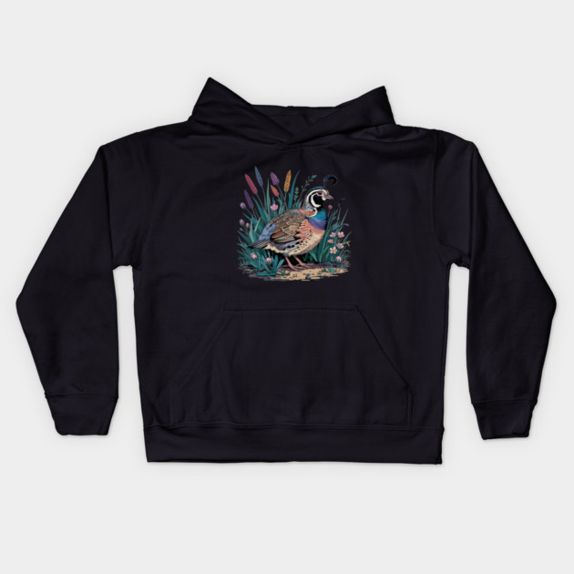 Vibrant Quail in Wild Meadow for Nature Lovers Kids Hoodie by BirdsnStuff