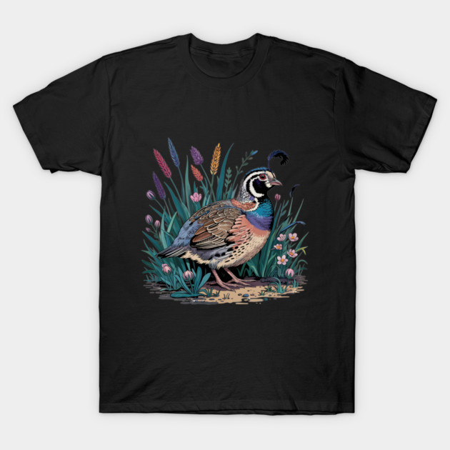 Vibrant Quail in Wild Meadow for Nature Lovers T-Shirt by BirdsnStuff