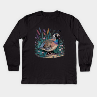 Vibrant Quail in Wild Meadow for Nature Lovers Kids Long Sleeve T-Shirt