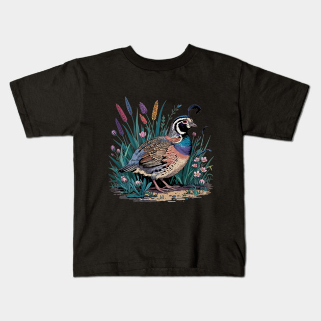 Vibrant Quail in Wild Meadow for Nature Lovers Kids T-Shirt by BirdsnStuff