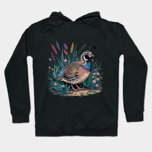 Vibrant Quail in Wild Meadow for Nature Lovers Hoodie